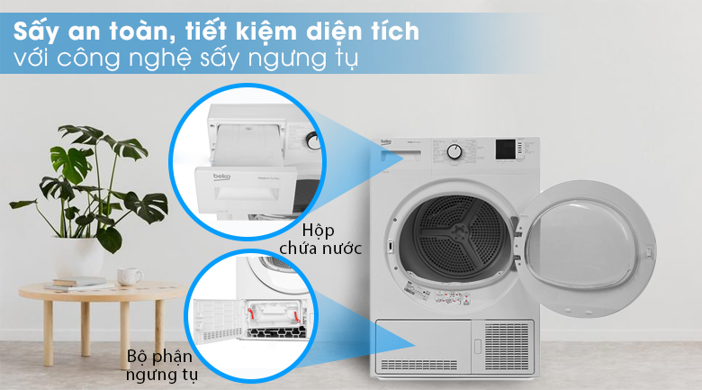 Sấy an toàn, nhanh chóng với công nghệ sấy ngưng tụ - Máy sấy Beko 8kg DU8133GA0W