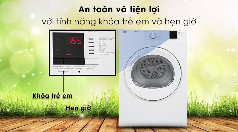 Tính năng hẹn giờ và khóa trẻ em - Máy sấy Beko 8kg DA8112RX0W