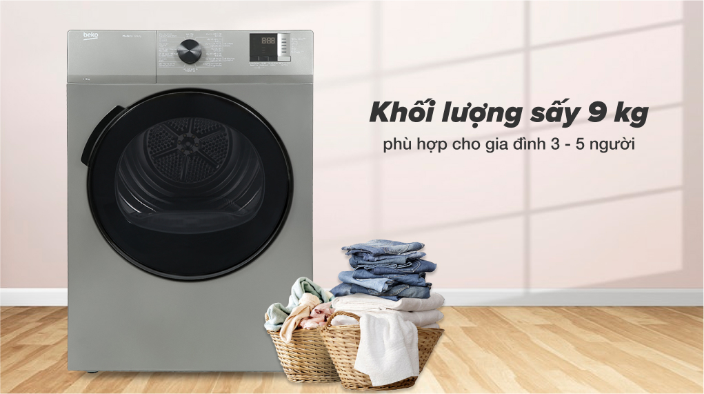 Máy sấy thông hơi Beko 9 kg DA9112RX0MB - Khối lượng sấy 9 kg