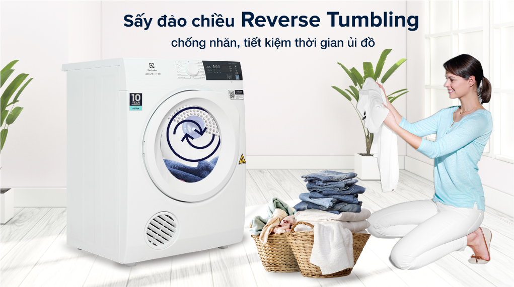 Máy sấy thông hơi Electrolux 8.5 kg EDV854J3WB - Sấy đảo chiều giảm nhăn Reverse Tumbling