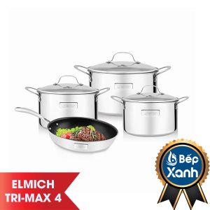 BỘ NỒI CHẢO INOX CAO CẤP 3 LỚP ĐÁY LIỀN TRI-MAX 4 CHIẾC SIZE 18CM, 20CM, 26CM VÀ CHẢO 26CM