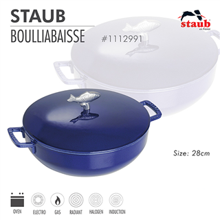 Nồi gang Staub Bouillabaisse nút hình cá 28 cm - màu xanh dương