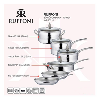 Ruffoni - Bộ Nồi Omegna - 10 Món (1.5L 3L 3.5L 6L 20cm 26cm)