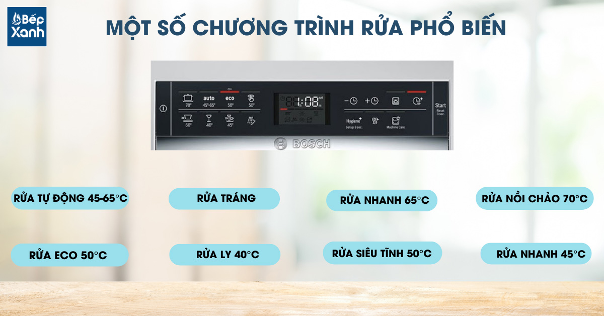 Một số chương trình rửa của máy rửa chén Bosch series 6