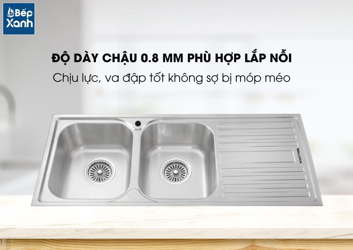 Độ dày chậu 0.8mm phù hợp lắp âm