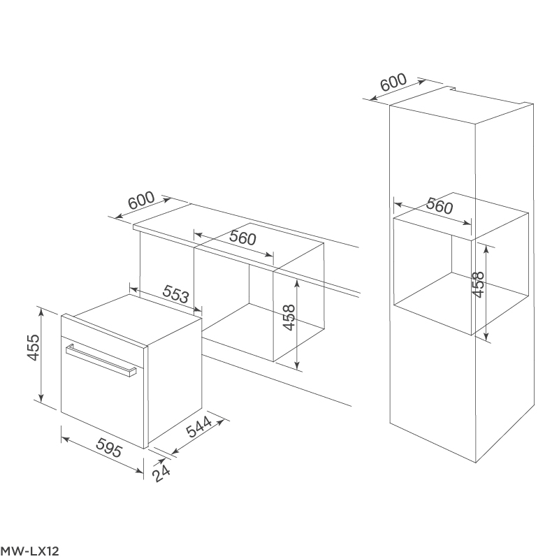 bản vẽ - Lò vi sóng kết hợp nướng Malloca MW-LX12