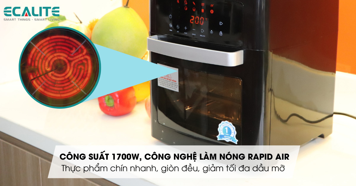 Nồi chiên Ecalite vận hành công suất tối đa 1700W