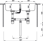 Chậu inox Hafele HS20-SSN2R90M / 2 Hộc bằng nhau, Mã số 567.20.493