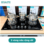 Bếp gas âm 3 vùng nấu Ecalite EG-XD38247B, mâm chia lửa Lốc Xoáy