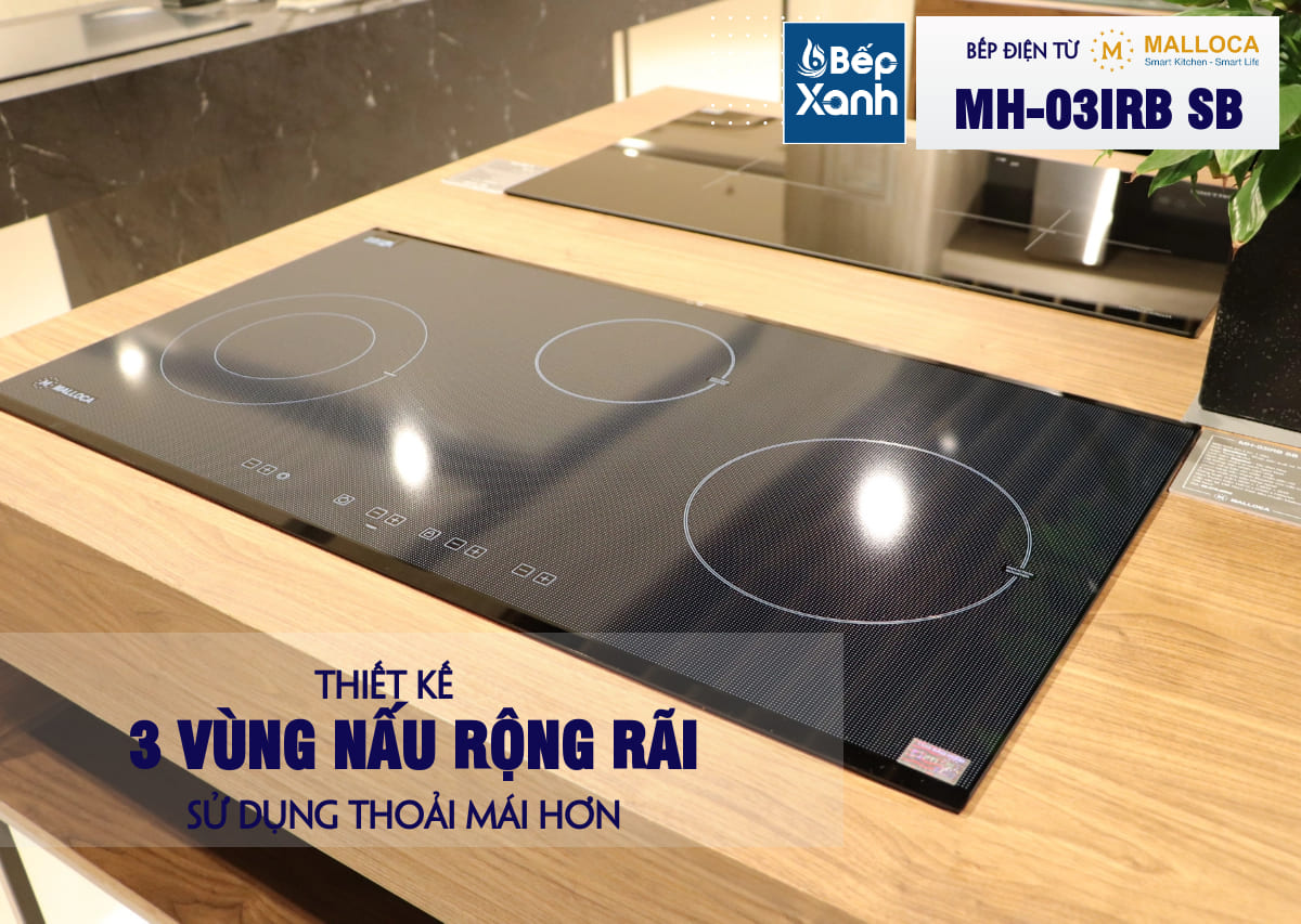 Thiết kế 3 vùng nấu rộng rãi