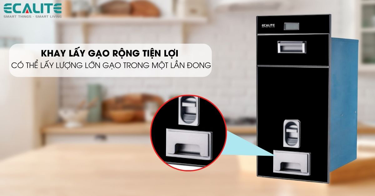 Thùng đựng gạo điện tử EL-RC300B có khay lấy gạo rộng lấy lượng gạo lớn