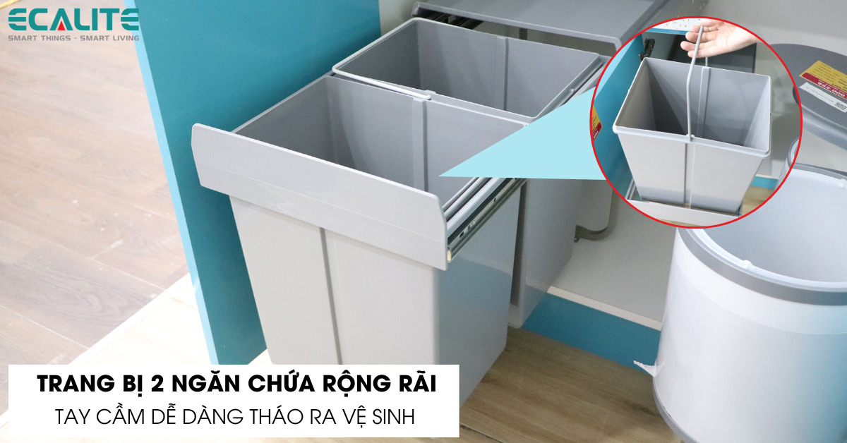 Thùng rác âm tủ Ecalite EL-DUB20L 2 ngăn chứa rộng rãi