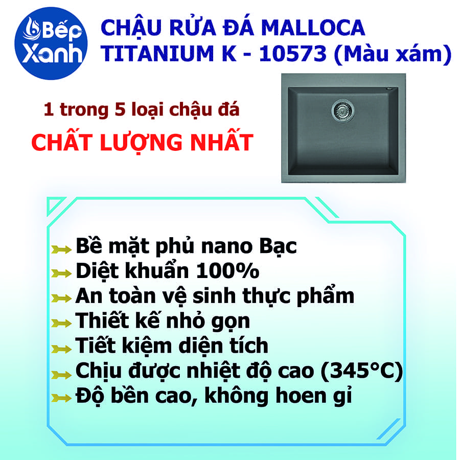 Chậu rửa đá Malloca TITANIUM K-10573 Nano 