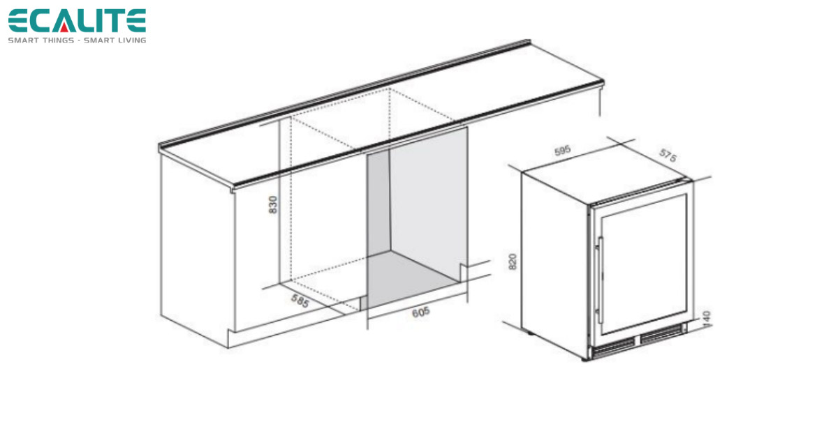 Kích thước của Tủ rượu Ecalite EW-1546B