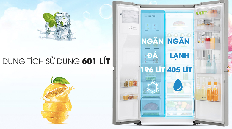 Dung tích sử dụng 601 lít Dung tích sử dụng 601 lít