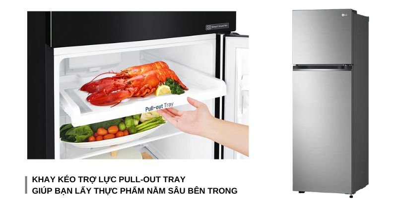 Khay kéo trợ lực Pull-Out Tray giúp bạn lấy thực phẩm nằm sâu bên trong