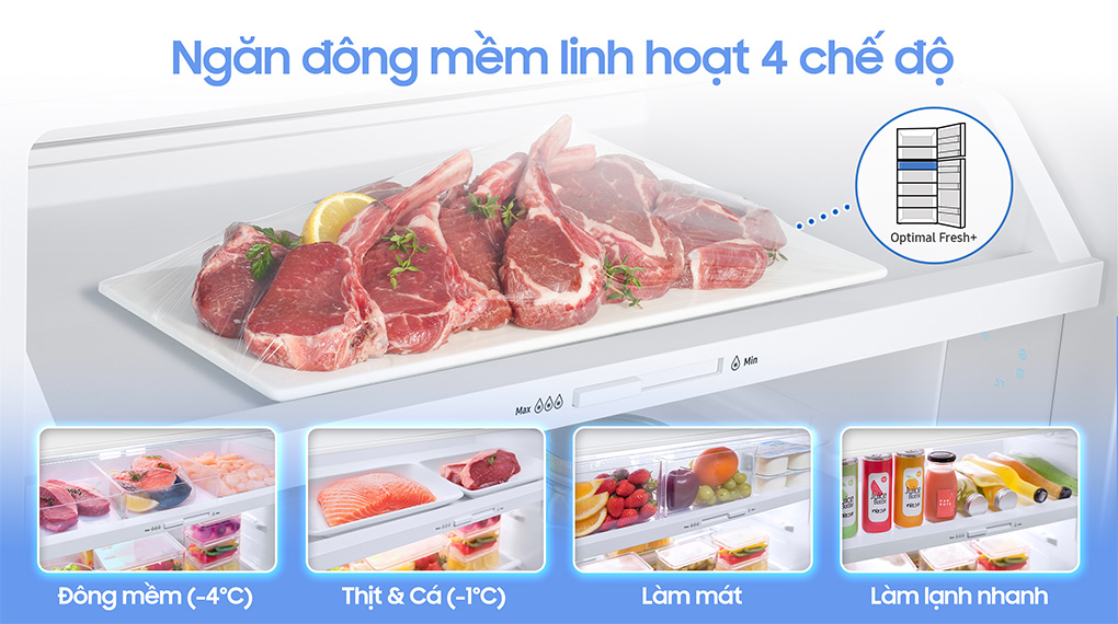 Tủ lạnh Samsung Inverter 406 lít Bespoke RT42CB6784C3SV - Ngăn đông mềm linh hoạt 4 chế độ Optimal Fresh+ Tủ lạnh Samsung Inverter 406 lít Bespoke RT42CB6784C3SV - Ngăn đông mềm linh hoạt 4 chế độ Optimal Fresh+