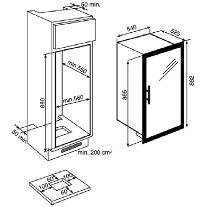 Kích thước lắp đặt của Tủ rượu Teka RVI 35