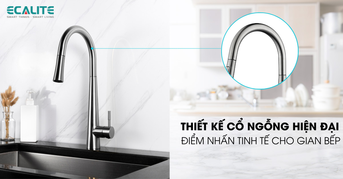 Thiết kế cổ ngỗng trên vòi rửa chén Ecalite EF-K149S