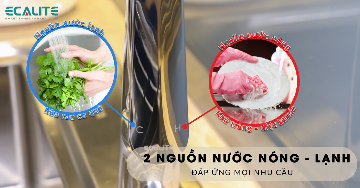 Vòi rửa chén dây rút EF-K572C hoạt động với 2 nguồn nước nóng - lạnh