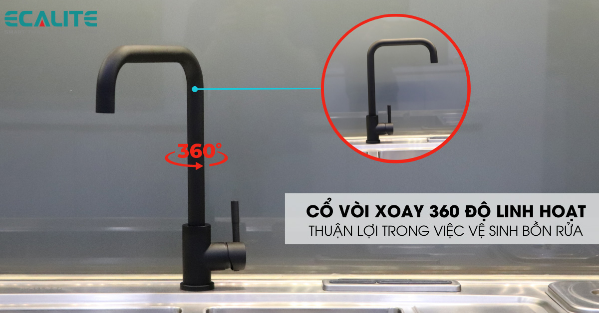 Cổ vòi xoay 360 độ linh hoạt của vòi rửa chén Ecalite EF-K128B