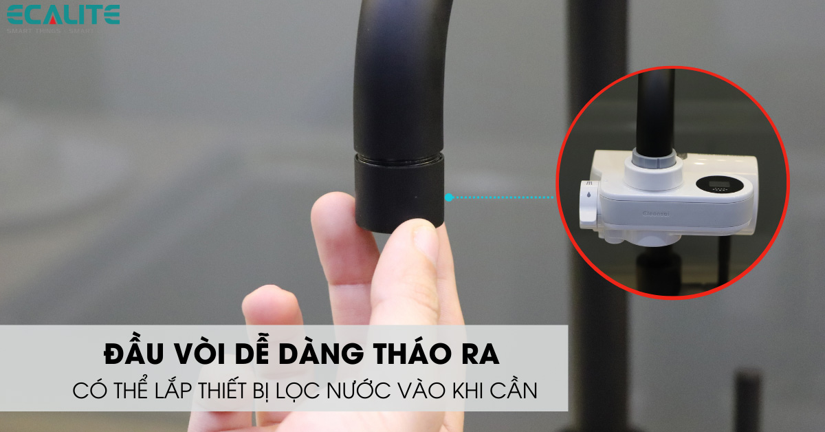 Đầu vòi có thể tháo ra dễ dàng của vòi rửa chén nóng lạnh Ecalite EF-K128B