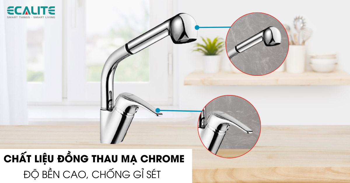 vòi rửa chén nóng lạnh Ecalite EF-H013C chất liệu đồng thau mạ Chrome