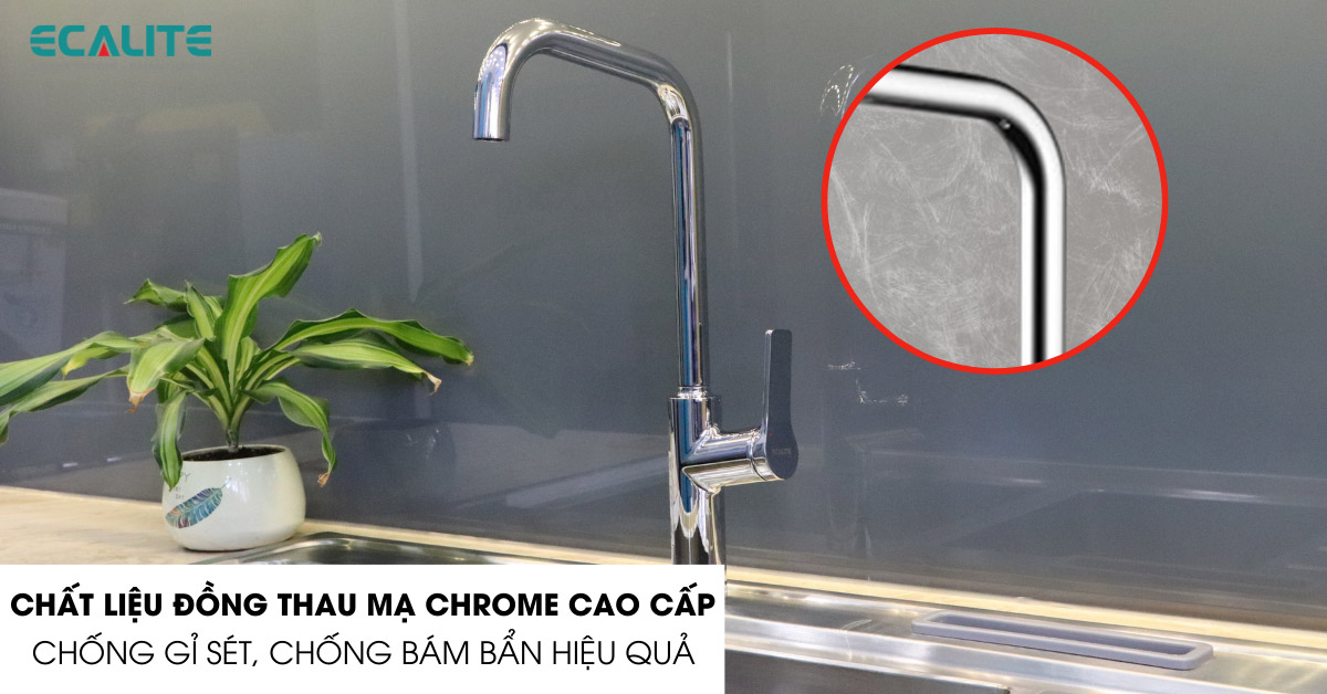 Vòi rửa chén nóng lạnh Ecalite EF-H073C chất liệu đồng thau mạ Chrome cao cấp