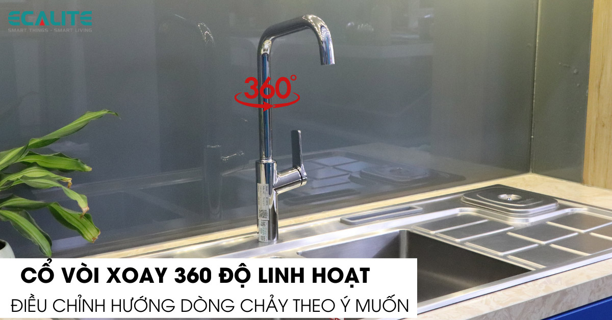 Vòi rửa chén nóng lạnh Ecalite EF-H073C cổ vòi xoay 360 độ