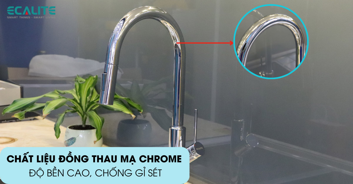 Vòi rửa chén nóng lạnh Ecalite EF-H110C chất liệu đồng thau mạ Chrome