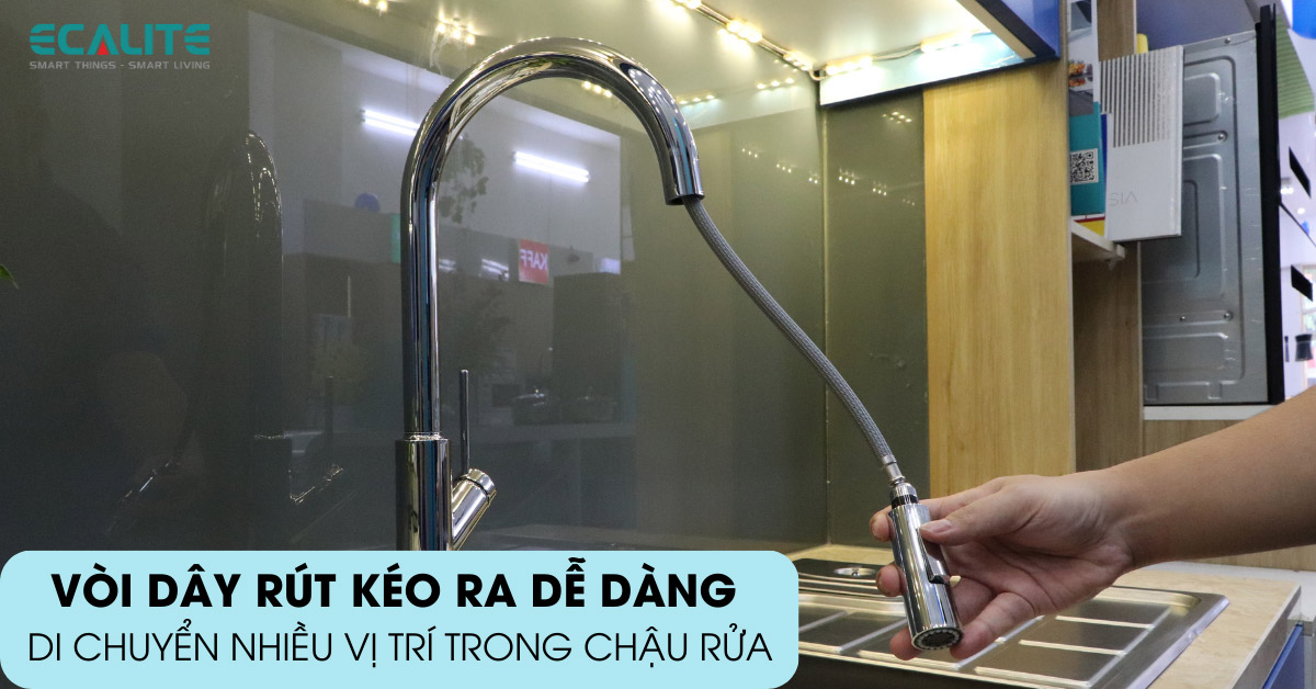 Vòi rửa chén nóng lạnh Ecalite EF-H110C vòi dây rút tiện lợi