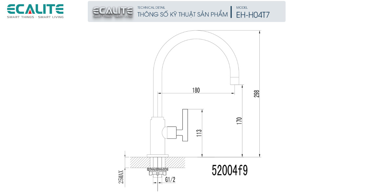 Thông số kỹ thuật của vòi rửa chén Ecalite EH-H04T7