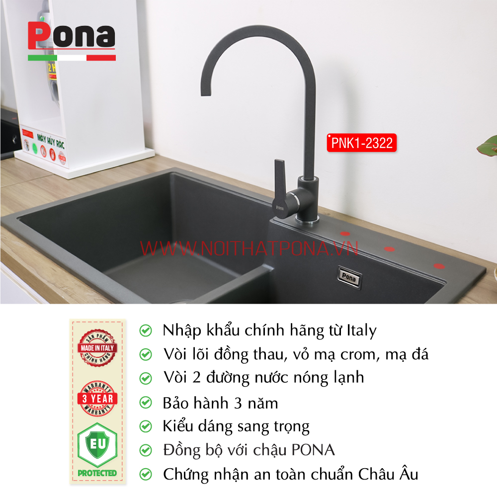 vòi rửa chén nóng lạnh mạ đá granite PNK1-2322