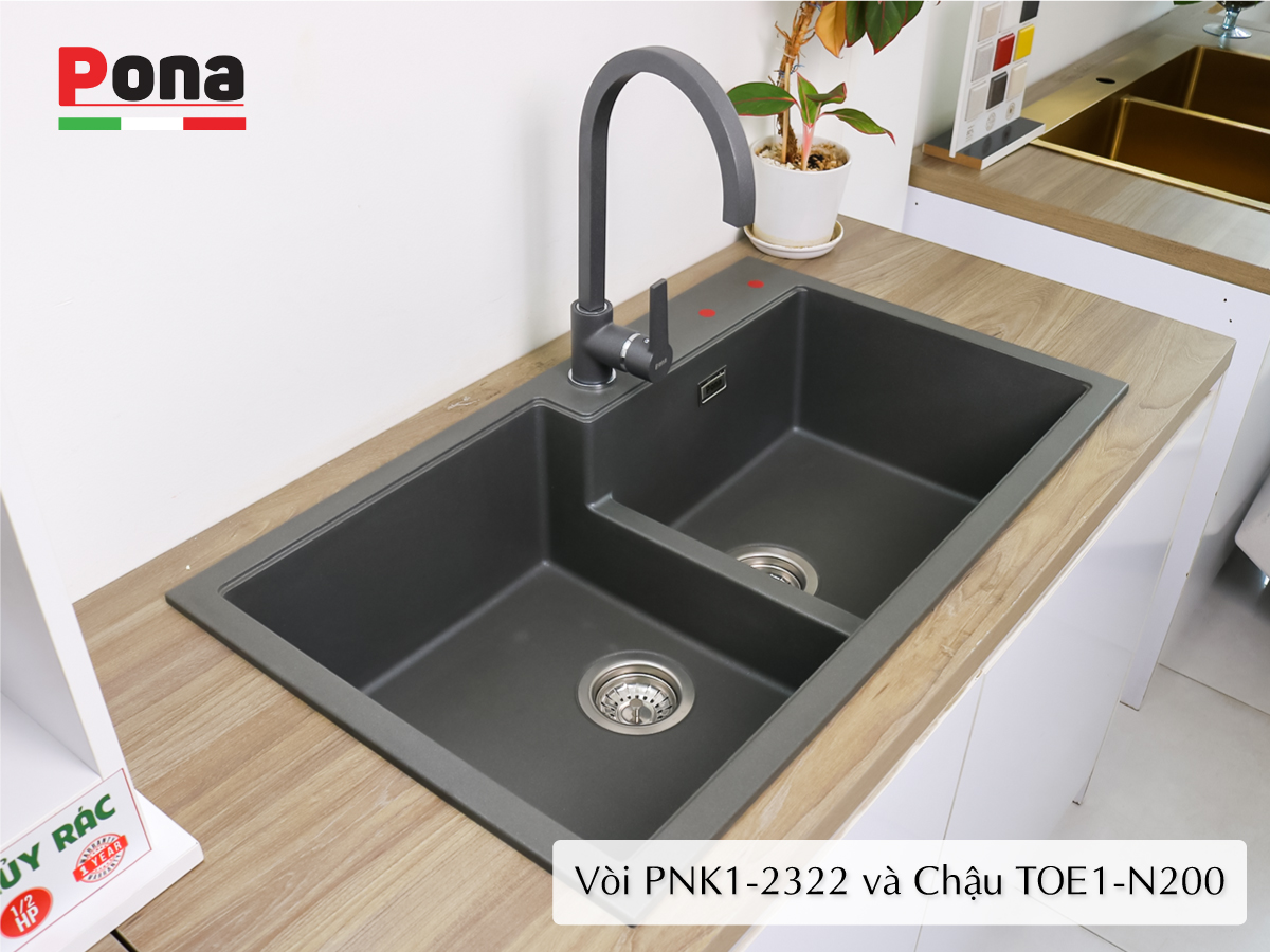 vòi rửa chén nóng lạnh mạ đá granite PNK1-2322