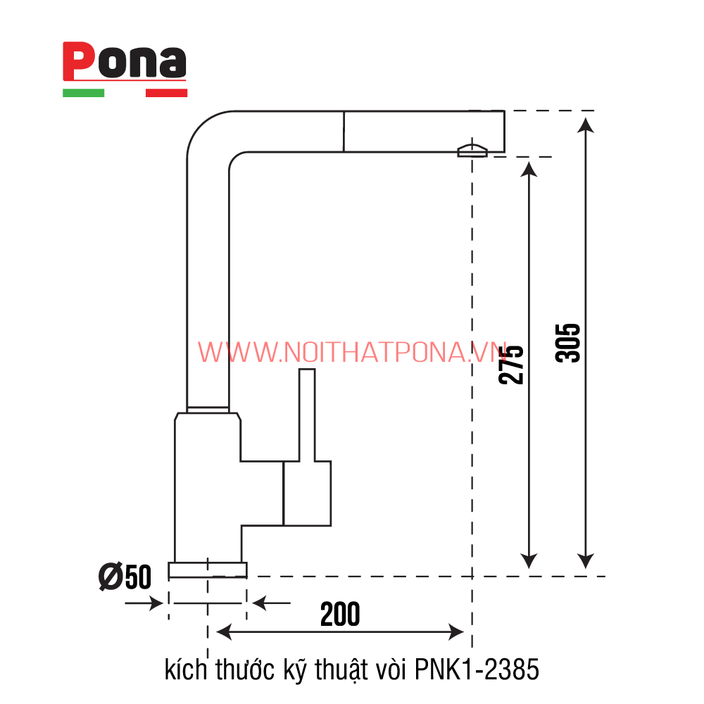 vòi rửa chén nóng lạnh mạ đá granite PONA PNK1-2385