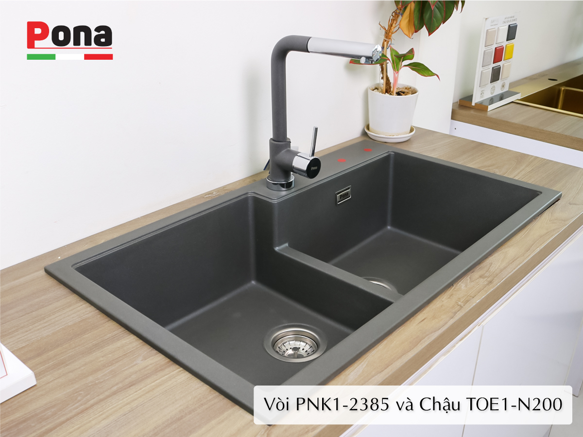 vòi rửa chén nóng lạnh mạ đá granite PONA PNK1-2385