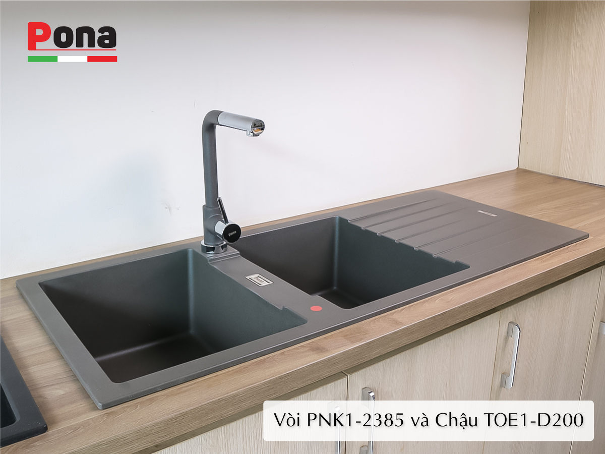 vòi rửa chén nóng lạnh mạ đá granite PONA PNK1-2385