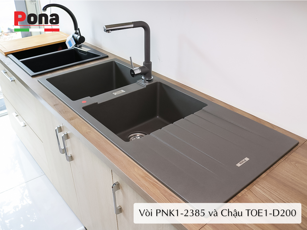 vòi rửa chén nóng lạnh mạ đá granite PONA PNK1-2385