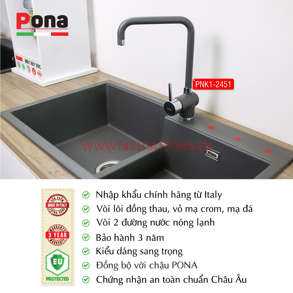 vòi rửa chén nóng lạnh mạ đá granite PNK1-2451