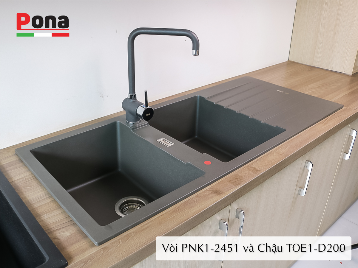 vòi rửa chén nóng lạnh mạ đá granite PNK1-2451