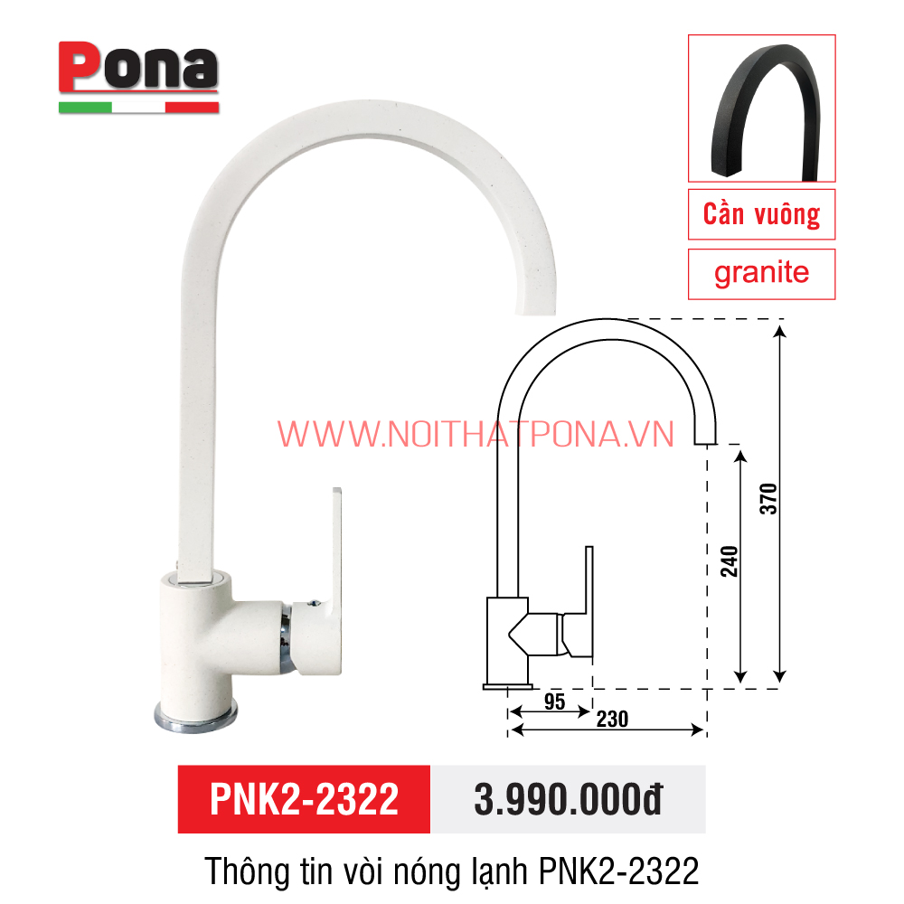 vòi rửa chén nóng lạnh mạ đá granite PONA PNK2-2322