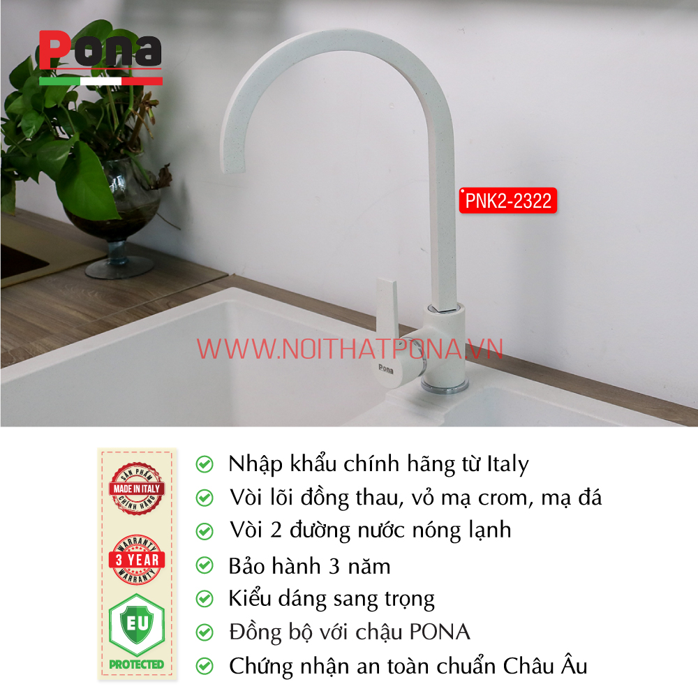 vòi rửa chén nóng lạnh mạ đá granite PONA PNK2-2322