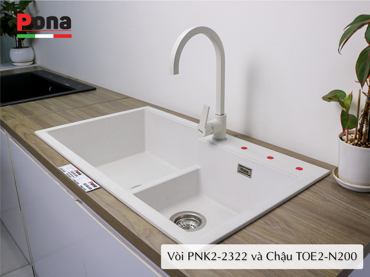 vòi rửa chén nóng lạnh mạ đá granite PONA PNK2-2322