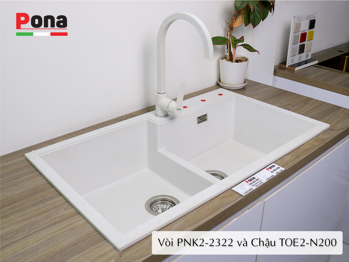 vòi rửa chén nóng lạnh mạ đá granite PONA PNK2-2322