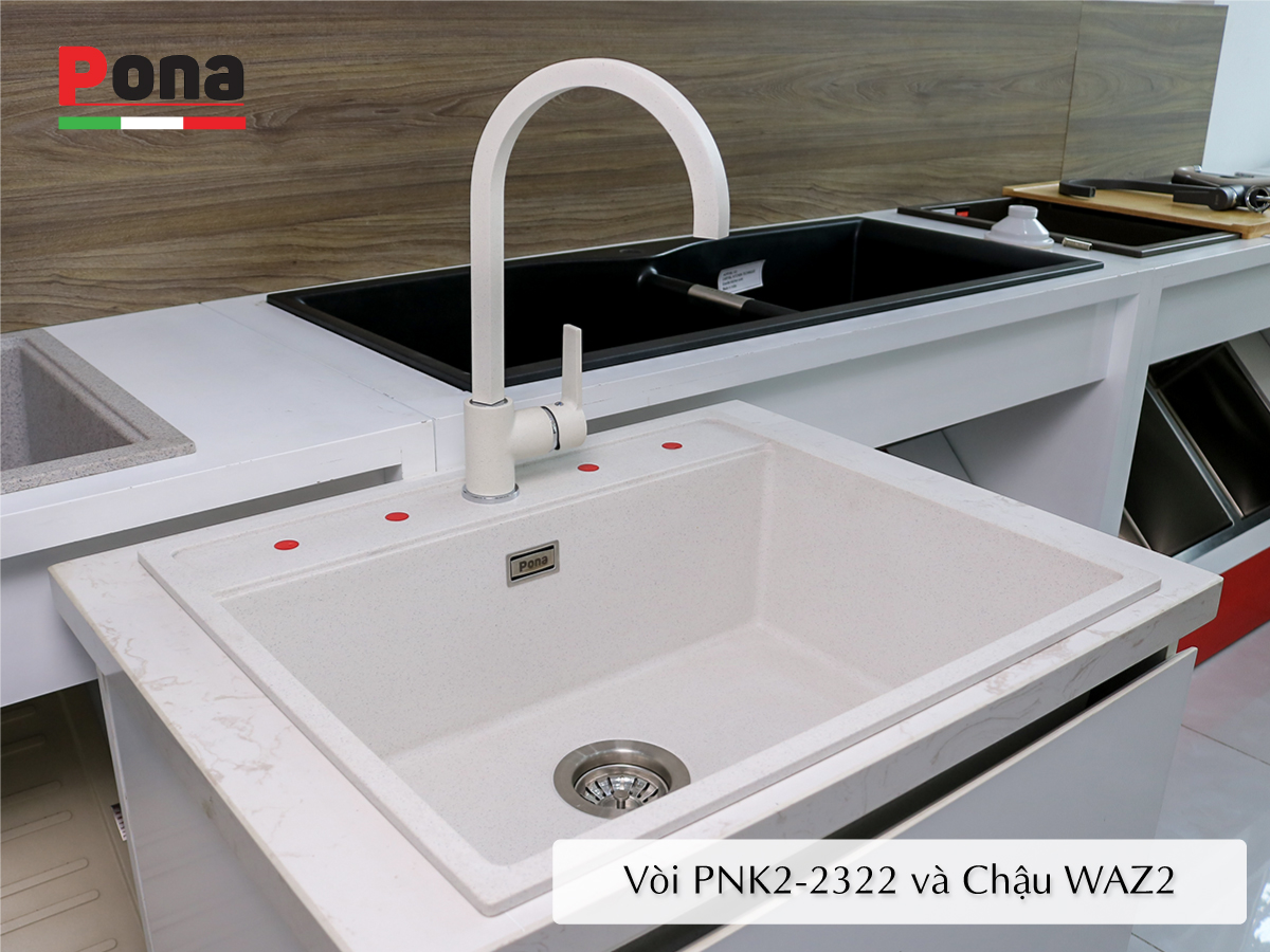 vòi rửa chén nóng lạnh mạ đá granite PONA PNK2-2322