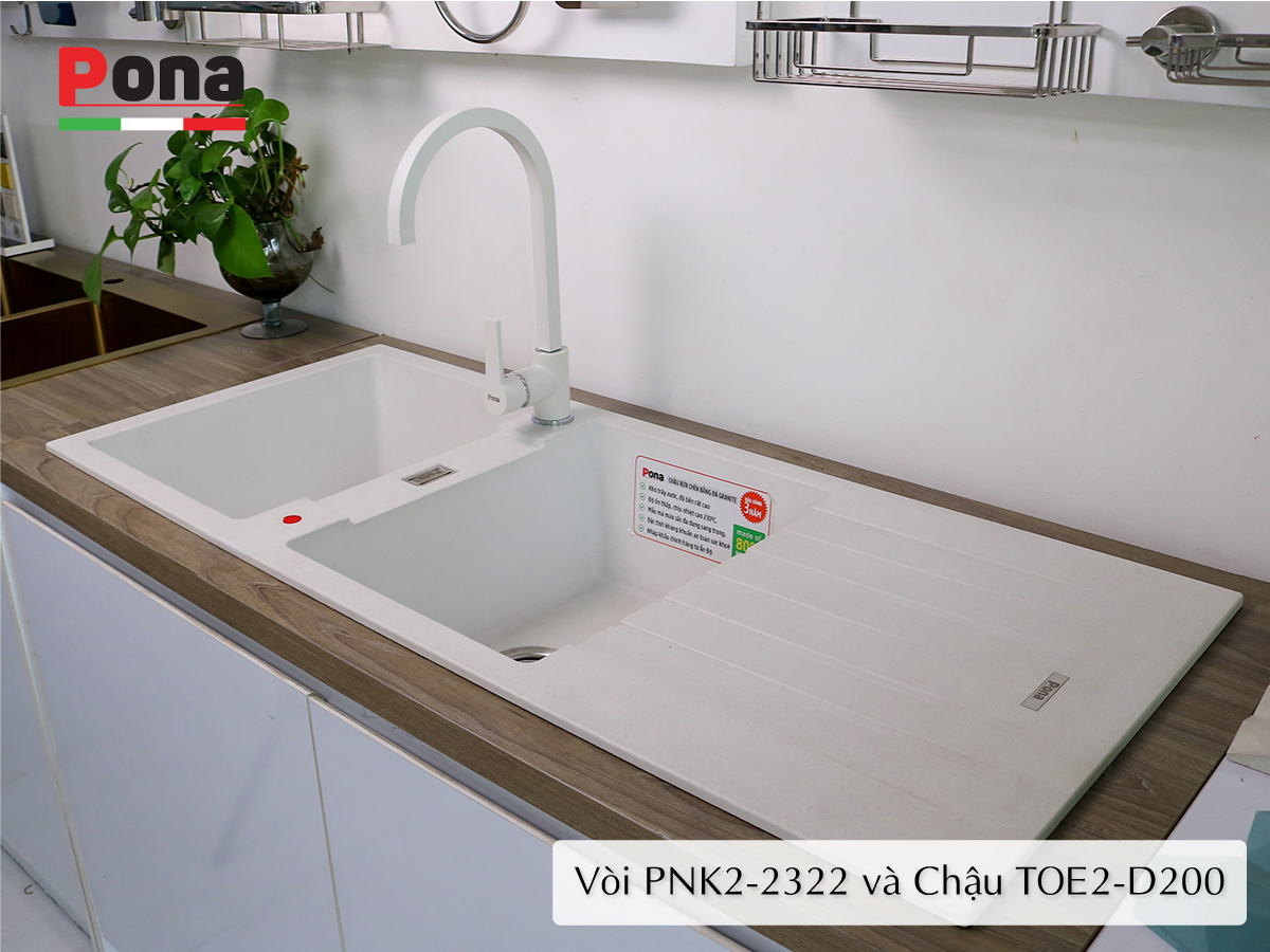 vòi rửa chén nóng lạnh mạ đá granite PONA PNK2-2322