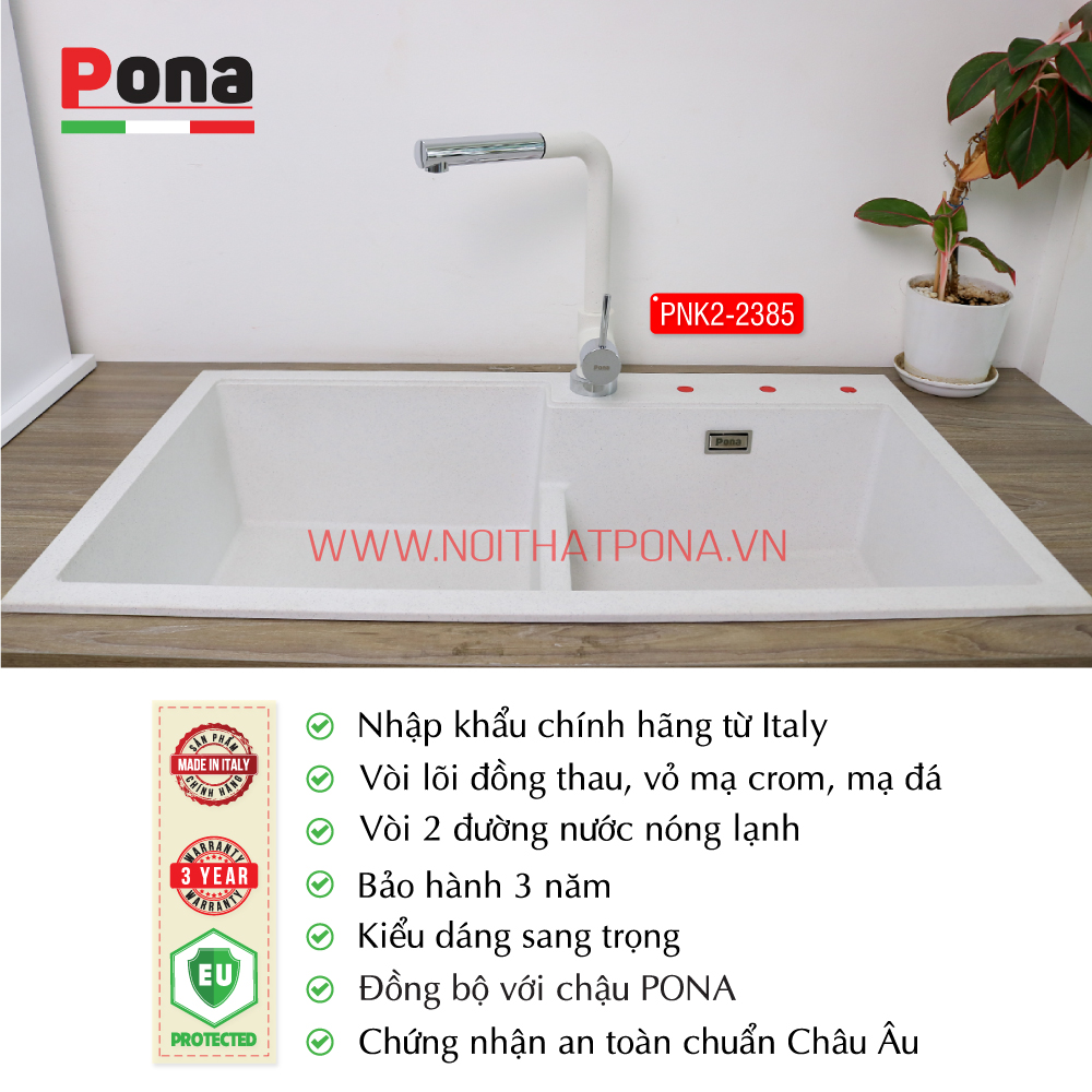 vòi rửa chén nóng lạnh có thể rút ra mạ đạ granite PNK2-2385