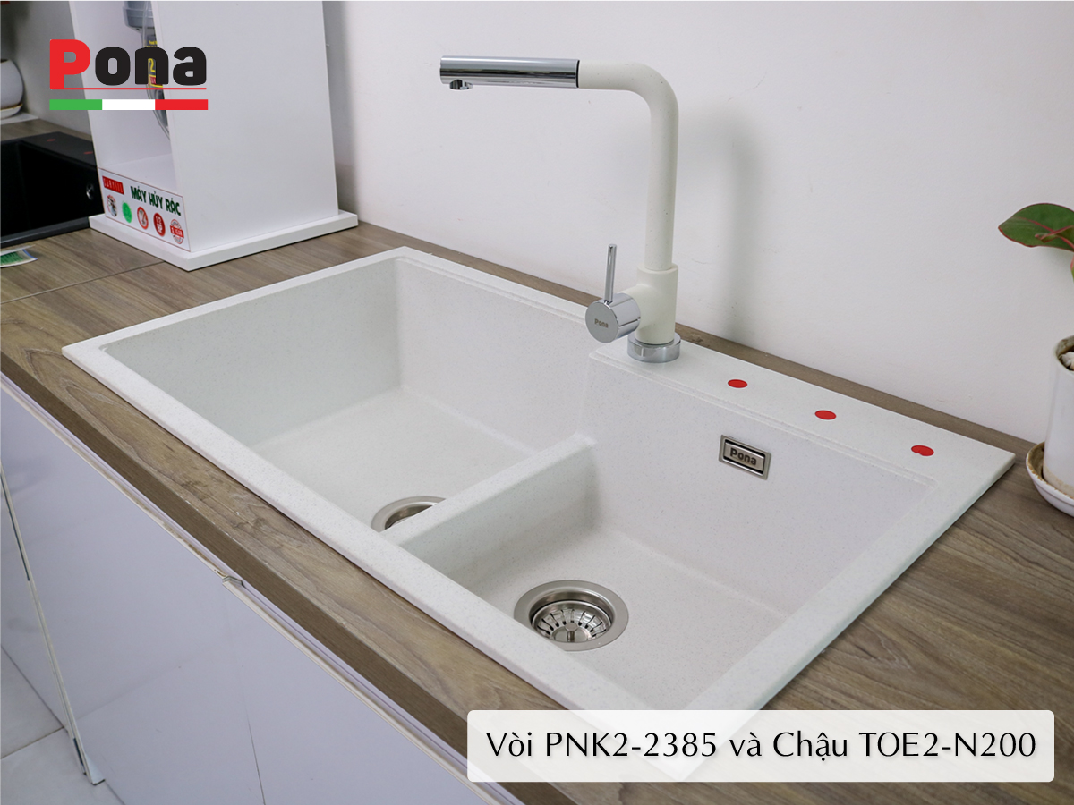 vòi rửa chén nóng lạnh có thể rút ra mạ đạ granite PNK2-2385