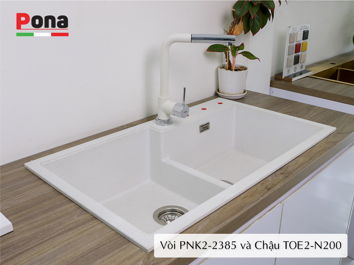 vòi rửa chén nóng lạnh có thể rút ra mạ đạ granite PNK2-2385