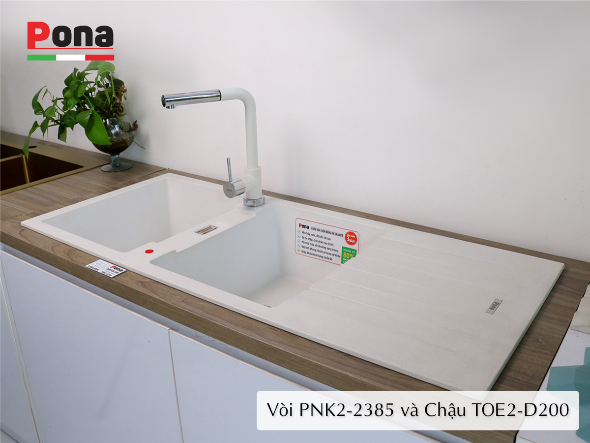 vòi rửa chén nóng lạnh có thể rút ra mạ đạ granite PNK2-2385